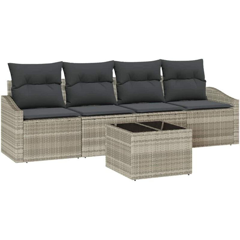 foto del prodotto vidaxl set divano giardino 5 pezzi con cuscini grigio chiaro rattan pe