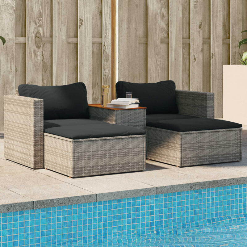 foto del prodotto vidaxl set divano giardino 5 pz con cuscini grigio polyrattan acacia