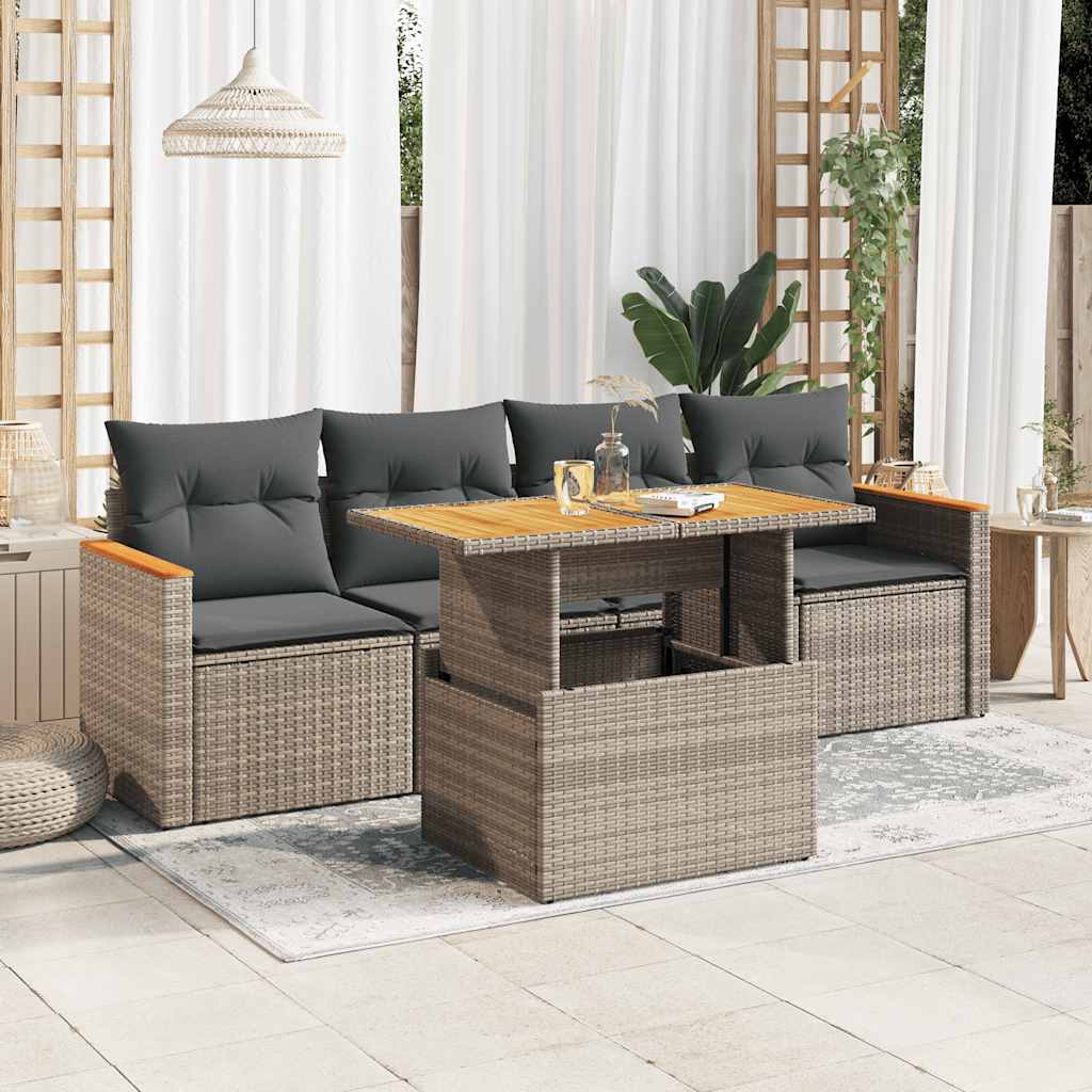 foto del prodotto vidaxl set divano giardino 5 pz con cuscini grigio polyrattan acacia