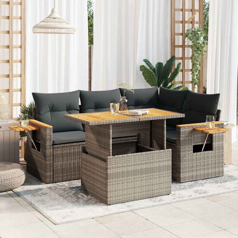 foto del prodotto vidaxl set divano giardino 5 pz con cuscini grigio polyrattan acacia