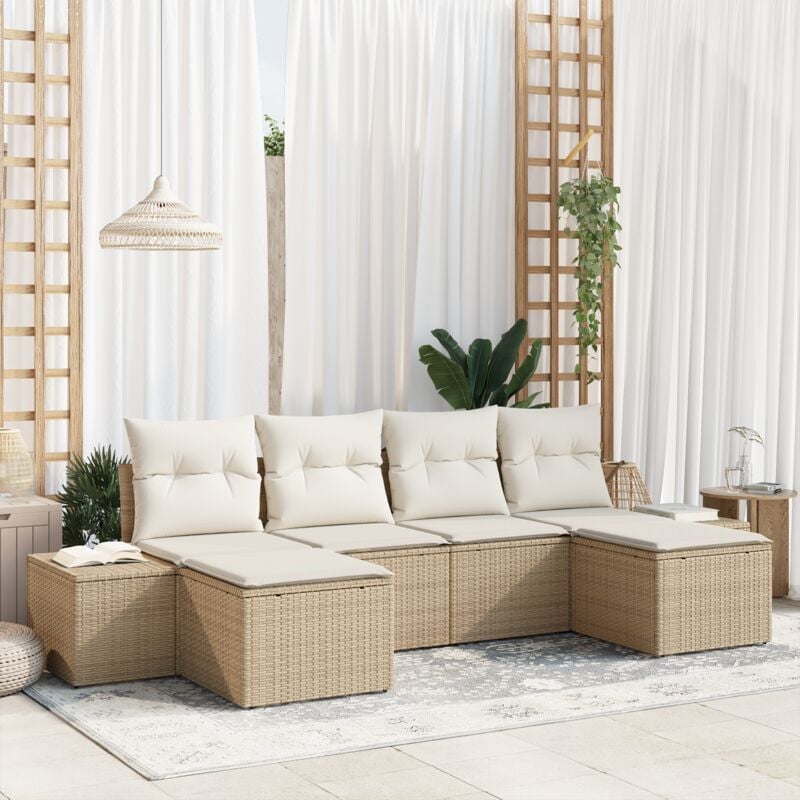 immagine 0 del prodotto vidaxl set divano giardino 6 pezzi con cuscini beige polyrattan