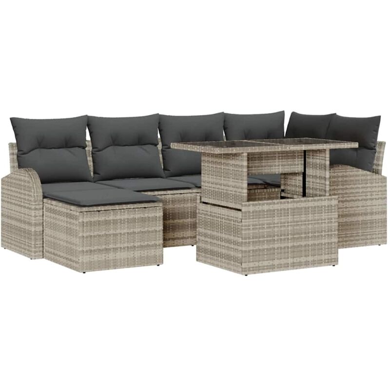 foto del prodotto vidaxl set divano giardino 7 pezzi con cuscini grigio chiaro rattan pe