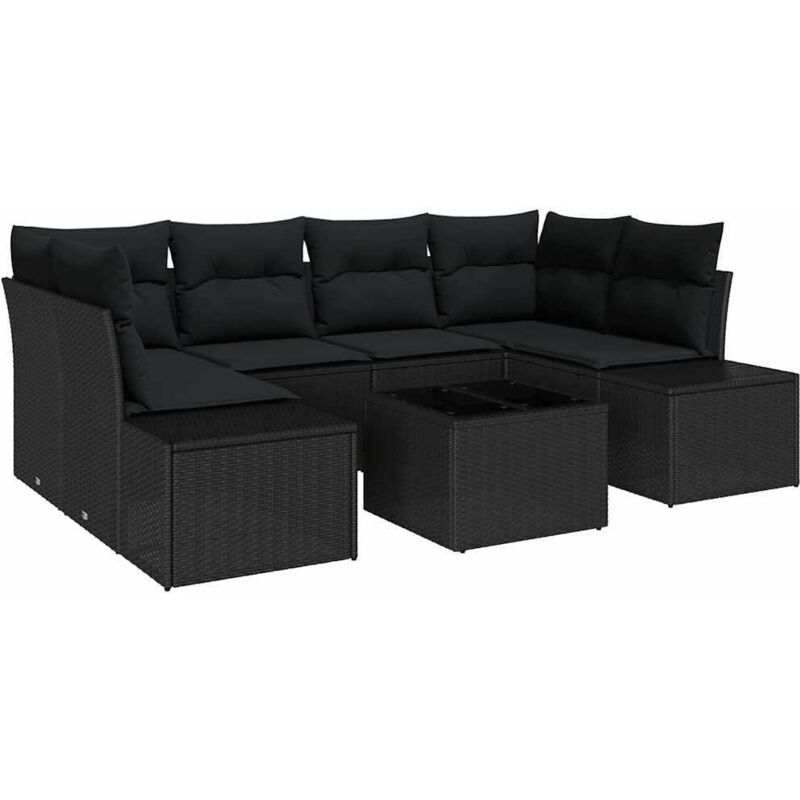 foto del prodotto vidaxl set divano giardino 7 pezzi con cuscini nero rattan pe
