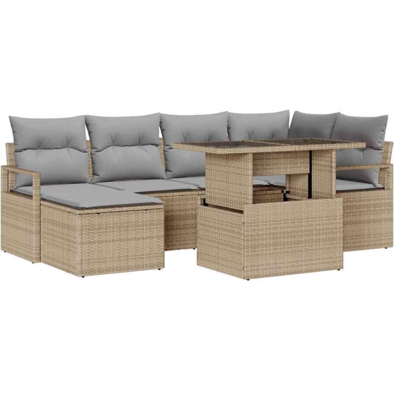 foto del prodotto vidaxl set divano giardino 7 pezzi cuscini beige rattan poly