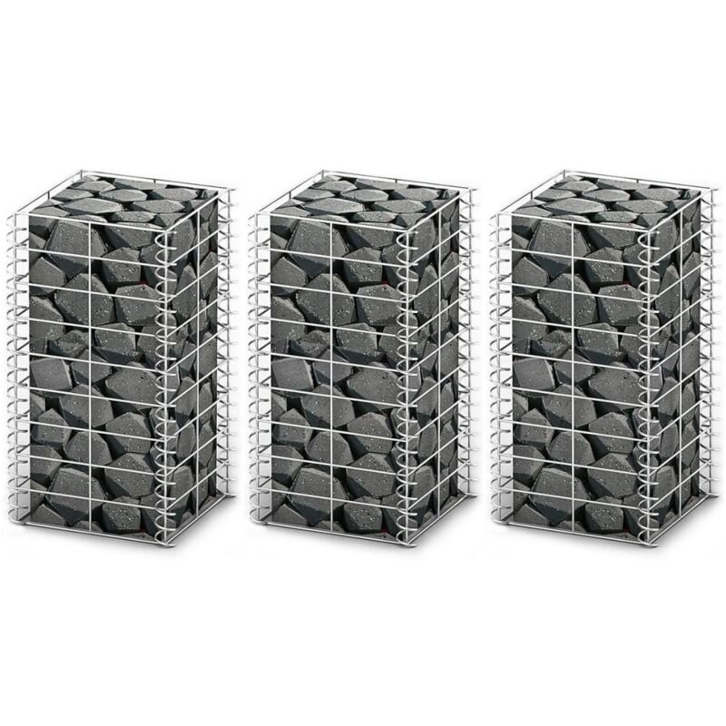 foto del prodotto vidaxl set gabbione 3 pz in filo zincato argento saldata a punti varie dimensioni dimensioni 25x25x50 cm