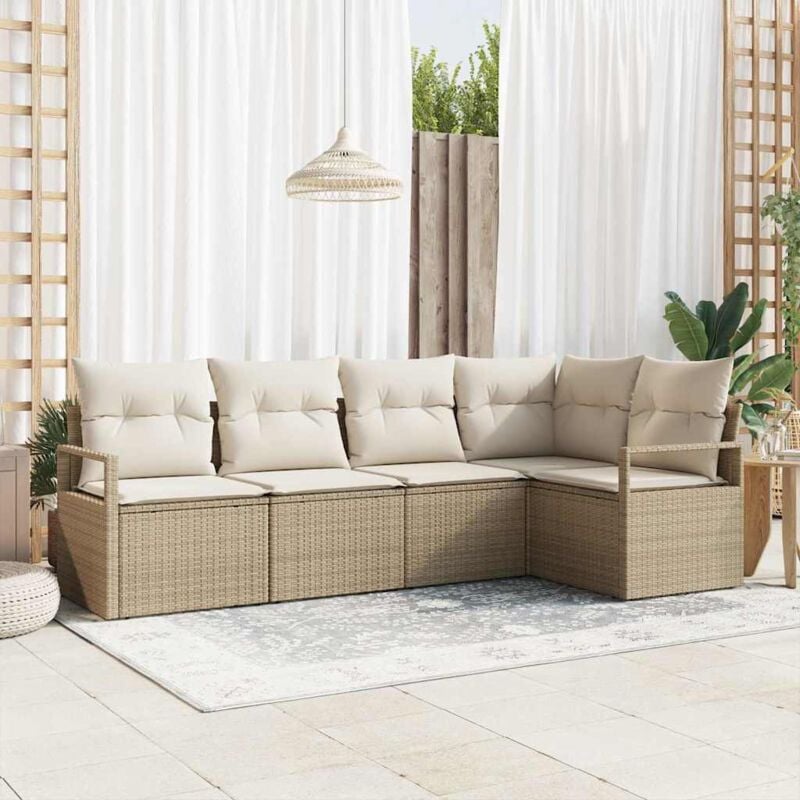 foto del prodotto vidaxl set giardino a 5 pezzi con cuscini beige in polyrattan