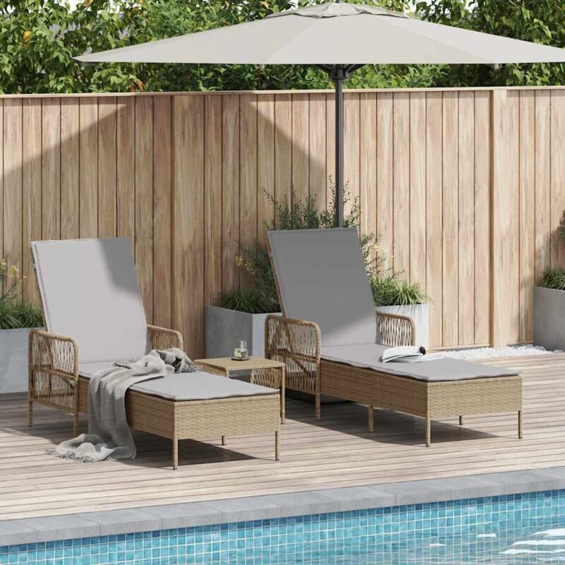 foto del prodotto vidaxl set lettini prendisole set di 3 beige rattan pe, metallo