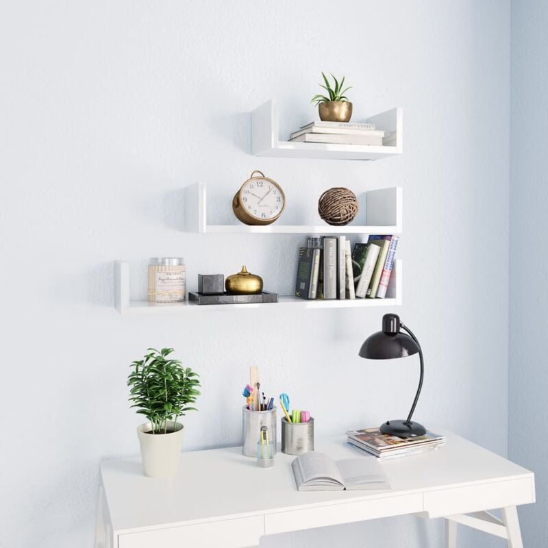 foto del prodotto vidaxl set mensole a muro set di 3 mensole in legno libreria porta cd vari colori colore bianco lucido