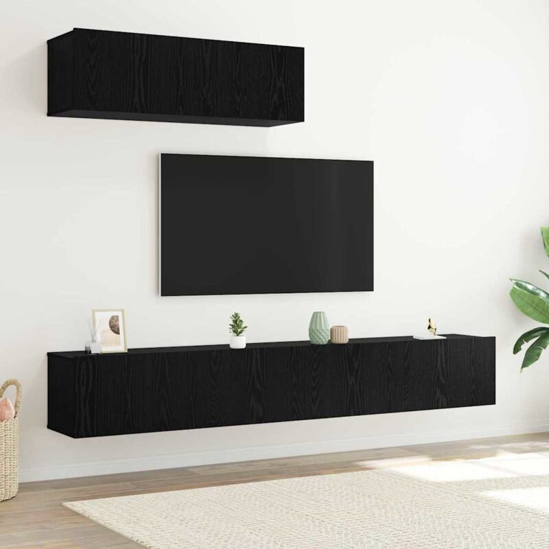 foto del prodotto vidaxl set mobile tv 3 pezzi montato a parete rovere nero legno ingenerizzato