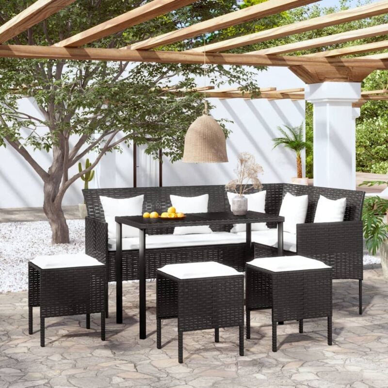 foto del prodotto vidaxl set mobili 5 pz divano a l con cuscini in polyrattan nero