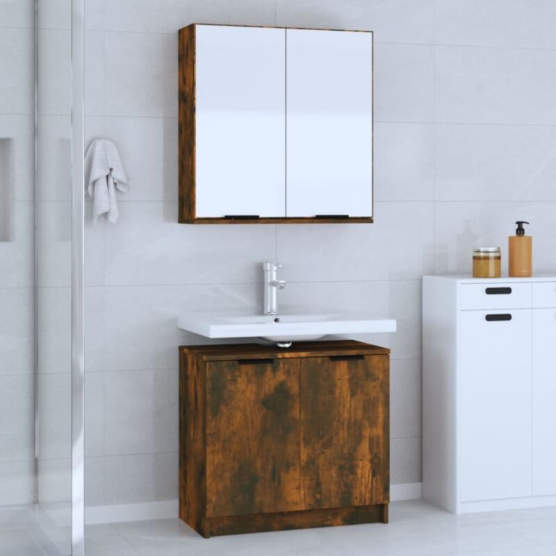 foto del prodotto vidaxl set mobili bagno con sottolavabo e mobiletto a muro con specchio vari colori colore marrone fumo