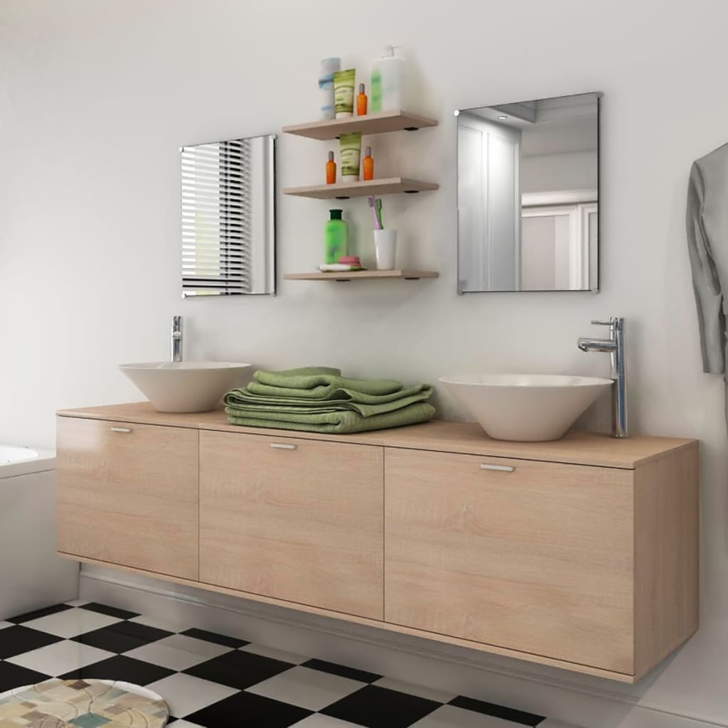 foto del prodotto vidaxl set mobili da bagno 10 pz con lavabo e rubinetto beige