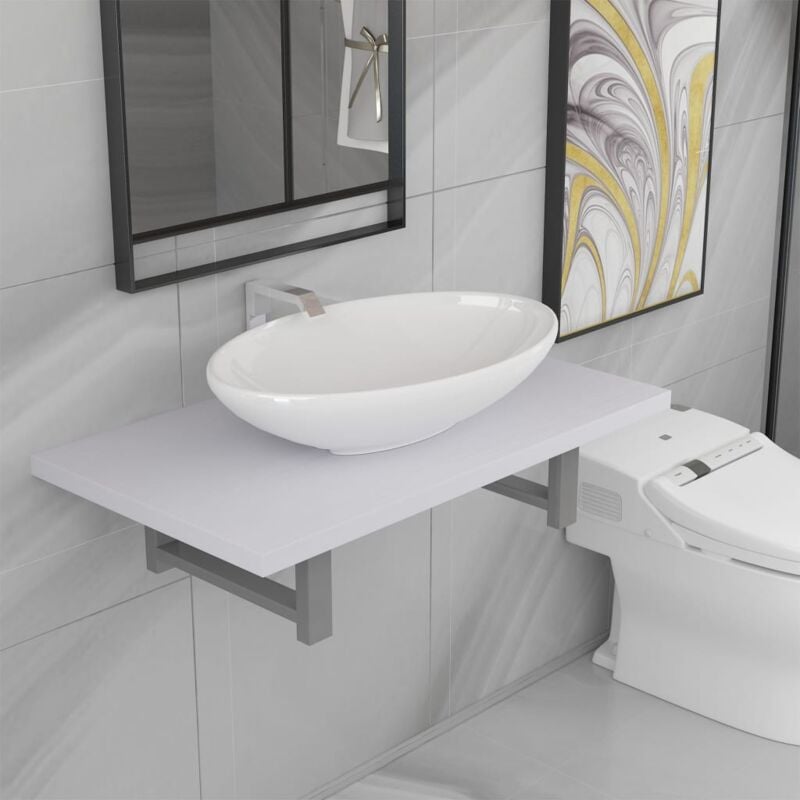 foto del prodotto vidaxl set mobili da bagno 2 pz ceramica bianco