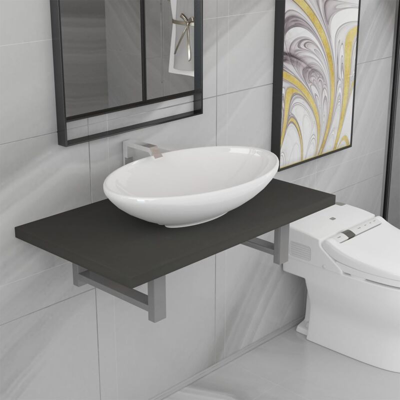 foto del prodotto vidaxl set mobili da bagno 2 pz ceramica grigio