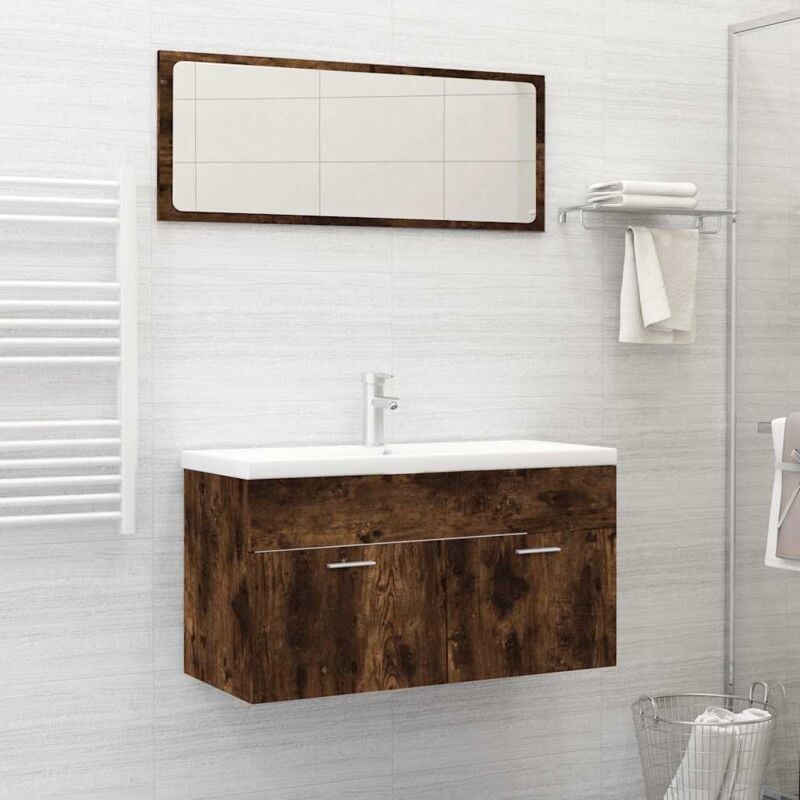 foto del prodotto vidaxl set mobili da bagno 2 pz rovere fumo in legno multistrato