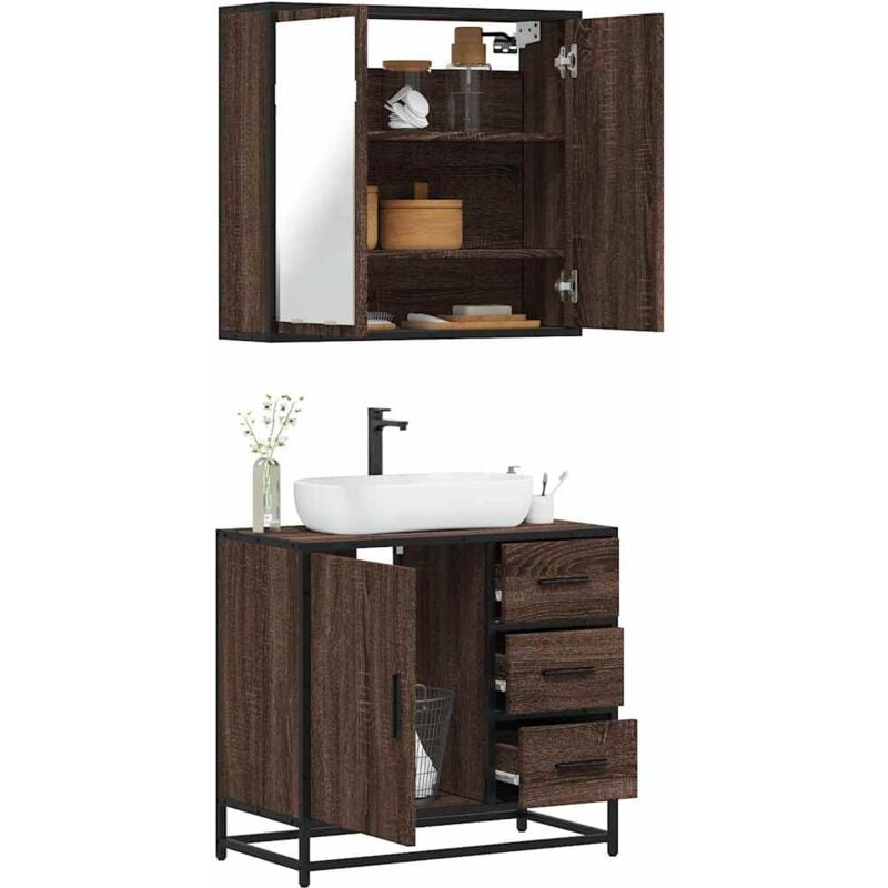 foto del prodotto vidaxl set mobili da bagno 2 pz rovere marrone in legno multistrato