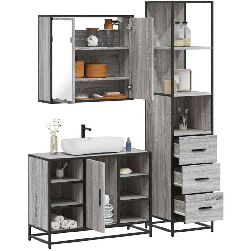foto del prodotto vidaxl set mobili da bagno 3 pz grigio sonoma in legno multistrato