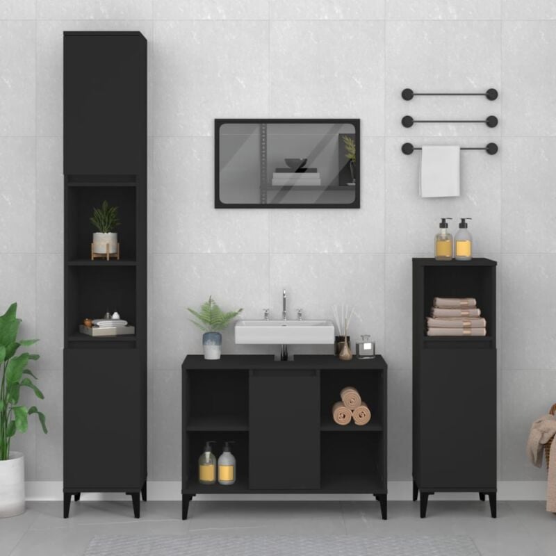 foto del prodotto vidaxl set mobili da bagno 3 pz nero in legno multistrato