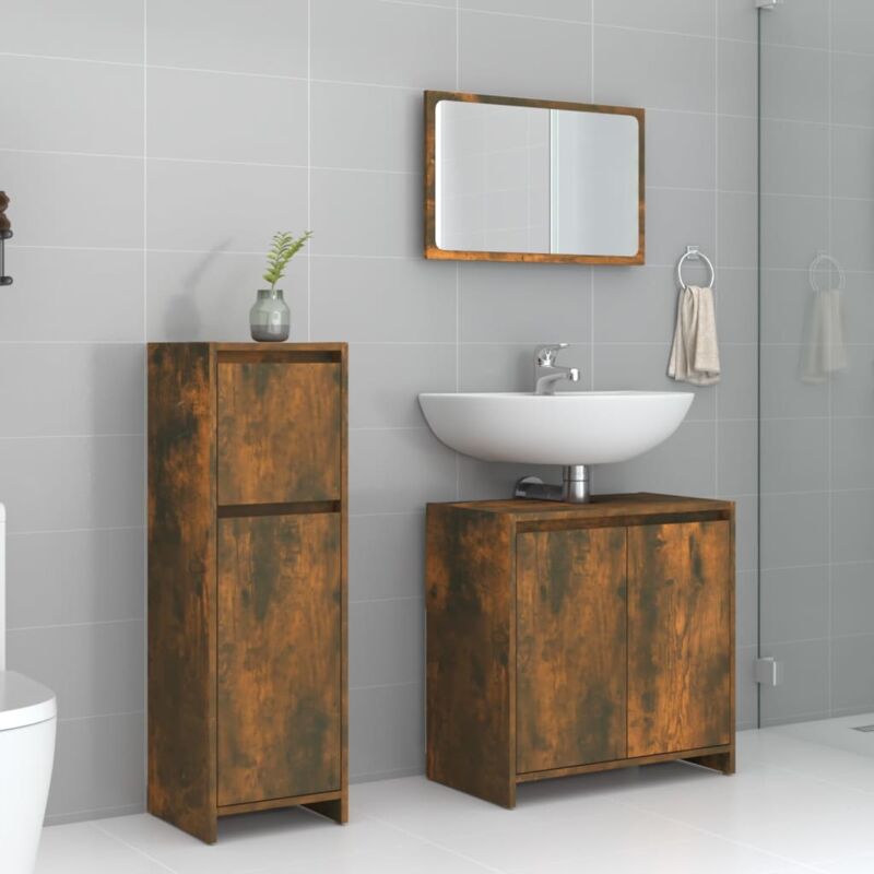 foto del prodotto vidaxl set mobili da bagno 3 pz rovere fumo in legno multistrato