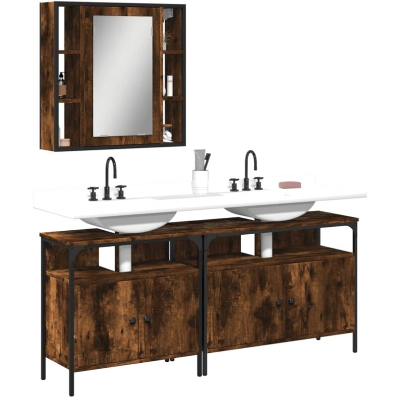 foto del prodotto vidaxl set mobili da bagno 3 pz rovere fumo in legno multistrato