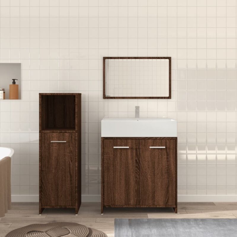 foto del prodotto vidaxl set mobili da bagno 3 pz rovere marrone in legno multistrato