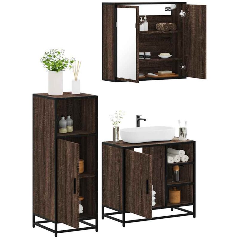 foto del prodotto vidaxl set mobili da bagno 3 pz rovere marrone in legno multistrato