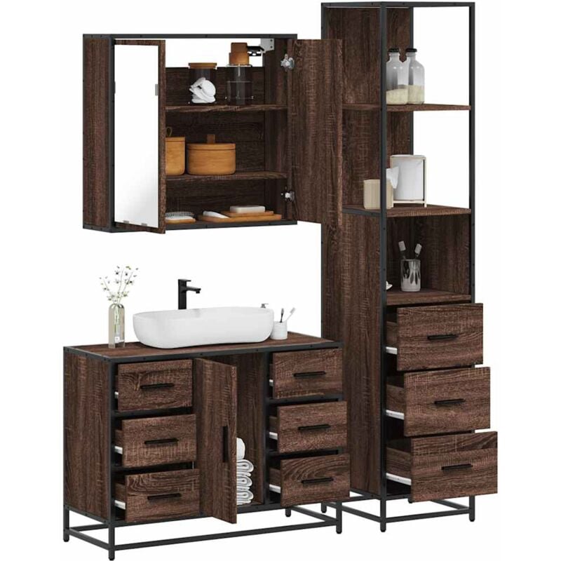 foto del prodotto vidaxl set mobili da bagno 3 pz rovere marrone in legno multistrato