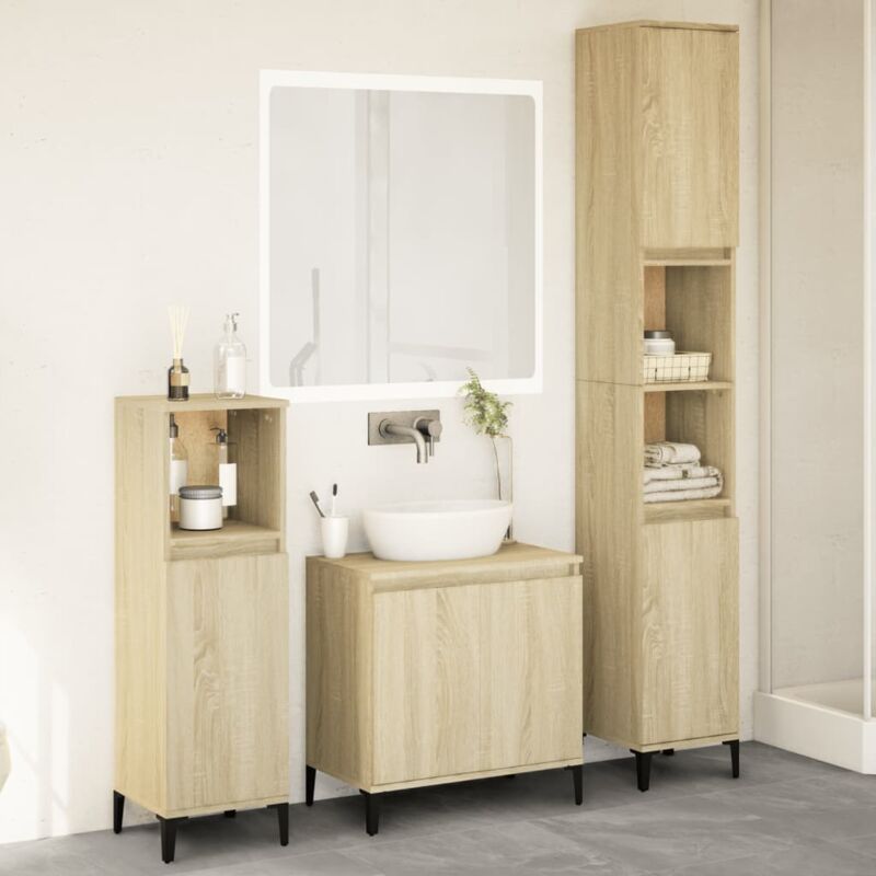 foto del prodotto vidaxl - set mobili da bagno 3 pz rovere sonoma in legno multistrato