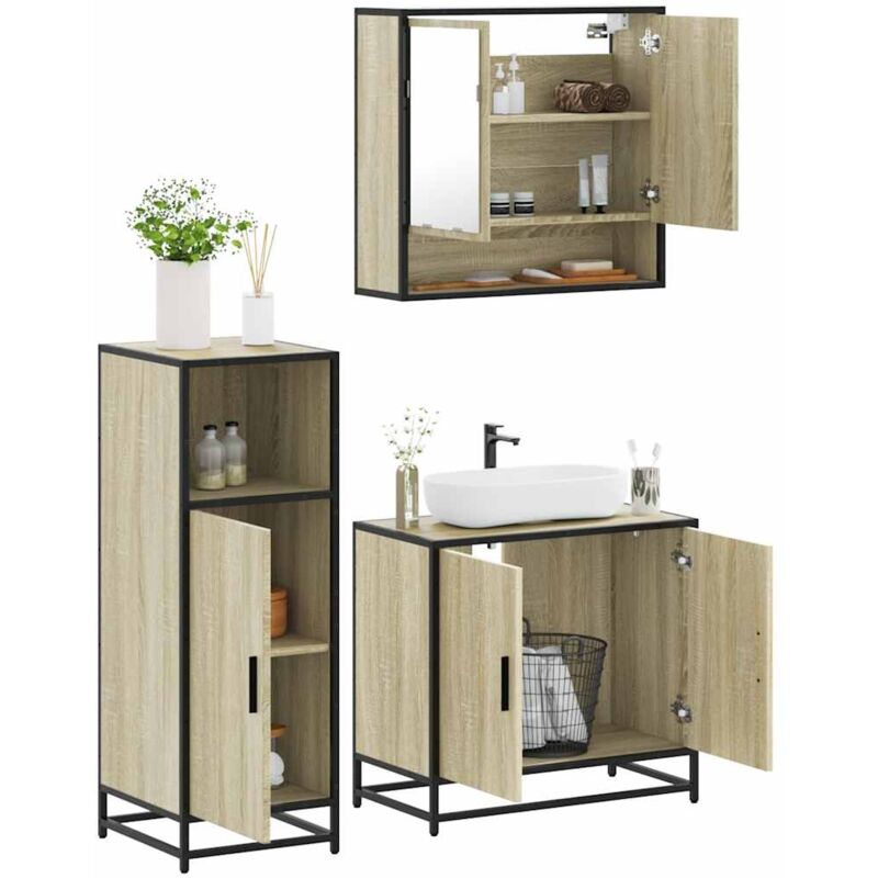foto del prodotto vidaxl set mobili da bagno 3 pz rovere sonoma in legno multistrato