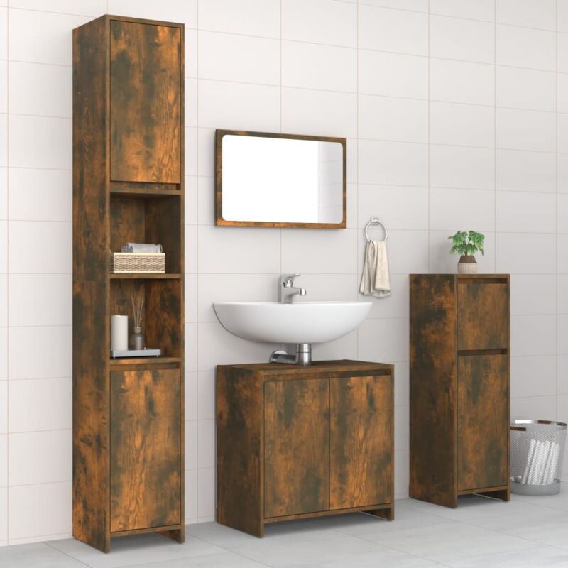 foto del prodotto vidaxl set mobili da bagno 4 pz rovere fumo in legno multistrato