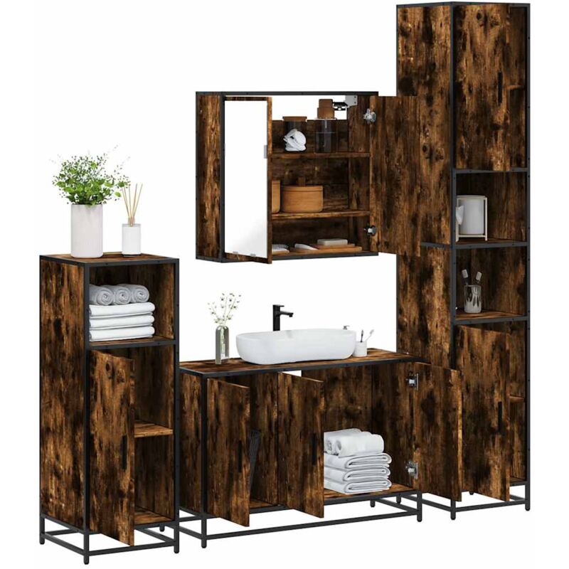foto del prodotto vidaxl set mobili da bagno 4 pz rovere fumo in legno multistrato