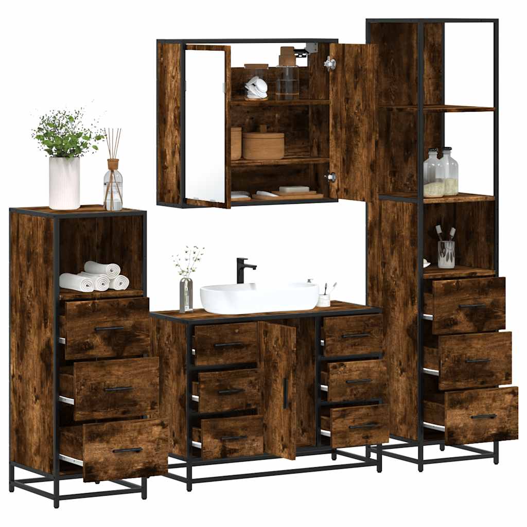 foto del prodotto vidaxl set mobili da bagno 4 pz rovere fumo in legno multistrato