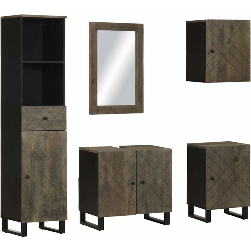 foto del prodotto vidaxl set mobili da bagno 5 pz nero in legno massello di mango
