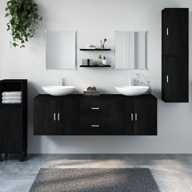 foto del prodotto vidaxl set mobili da bagno 7 pz nero in legno multistrato