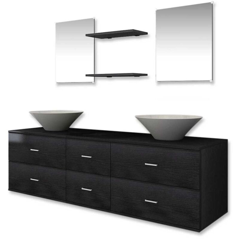 foto del prodotto vidaxl set mobili da bagno con armadietto a cassetto specchi e lavabi vari colori colore nero