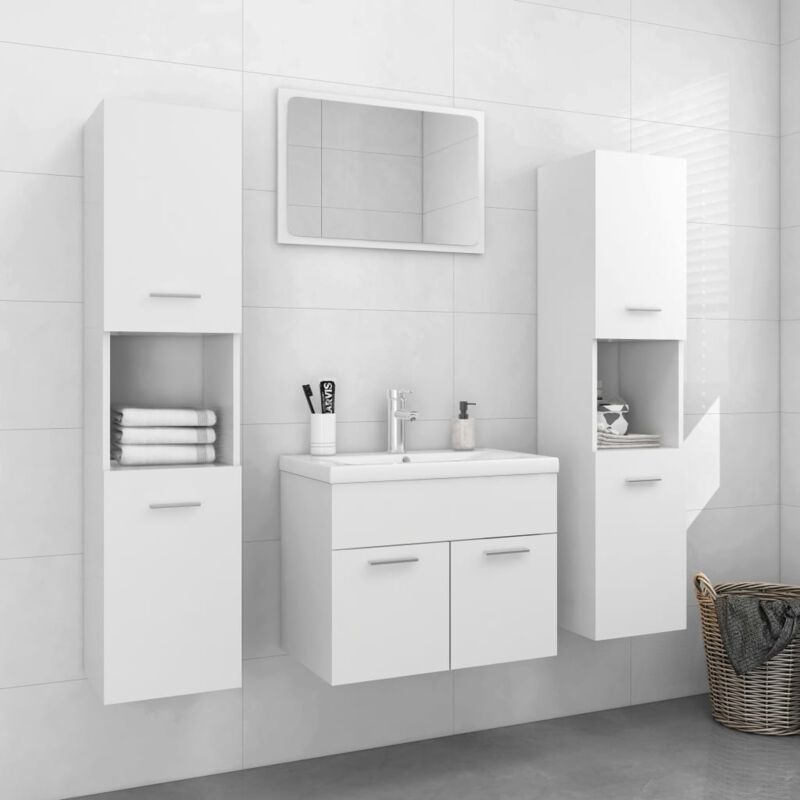 foto del prodotto vidaxl set mobili da bagno con sottolavabo 2 mobili alti a muro e specchio vari colori colore bianco