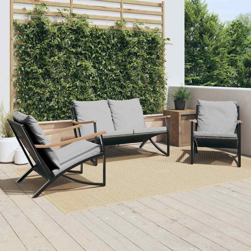 foto del prodotto vidaxl set mobili da balcone 3 pz con cuscini nero in acciaio