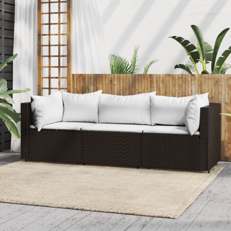 foto del prodotto vidaxl set mobili da giardino 3 pz con cuscini in polyrattan marrone 774317