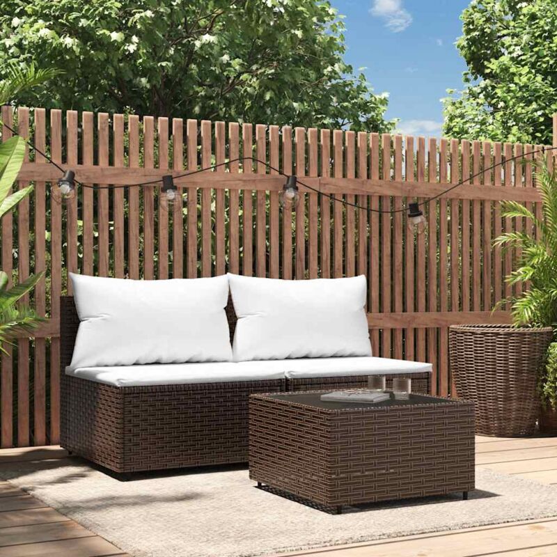 foto del prodotto vidaxl set mobili da giardino 3 pz con cuscini in polyrattan marrone