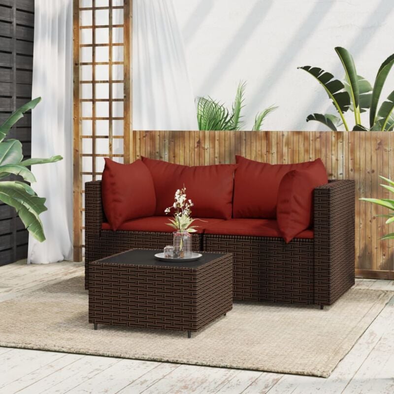 foto del prodotto vidaxl set mobili da giardino 3 pz con cuscini in polyrattan marrone