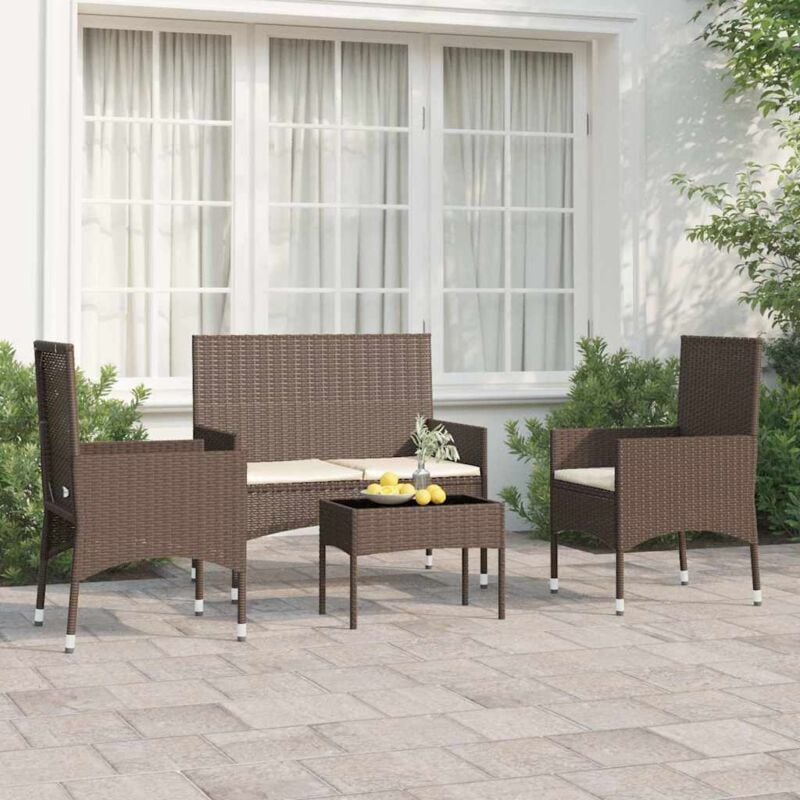 foto del prodotto vidaxl set mobili da giardino 4 pz con cuscini in polyrattan marrone