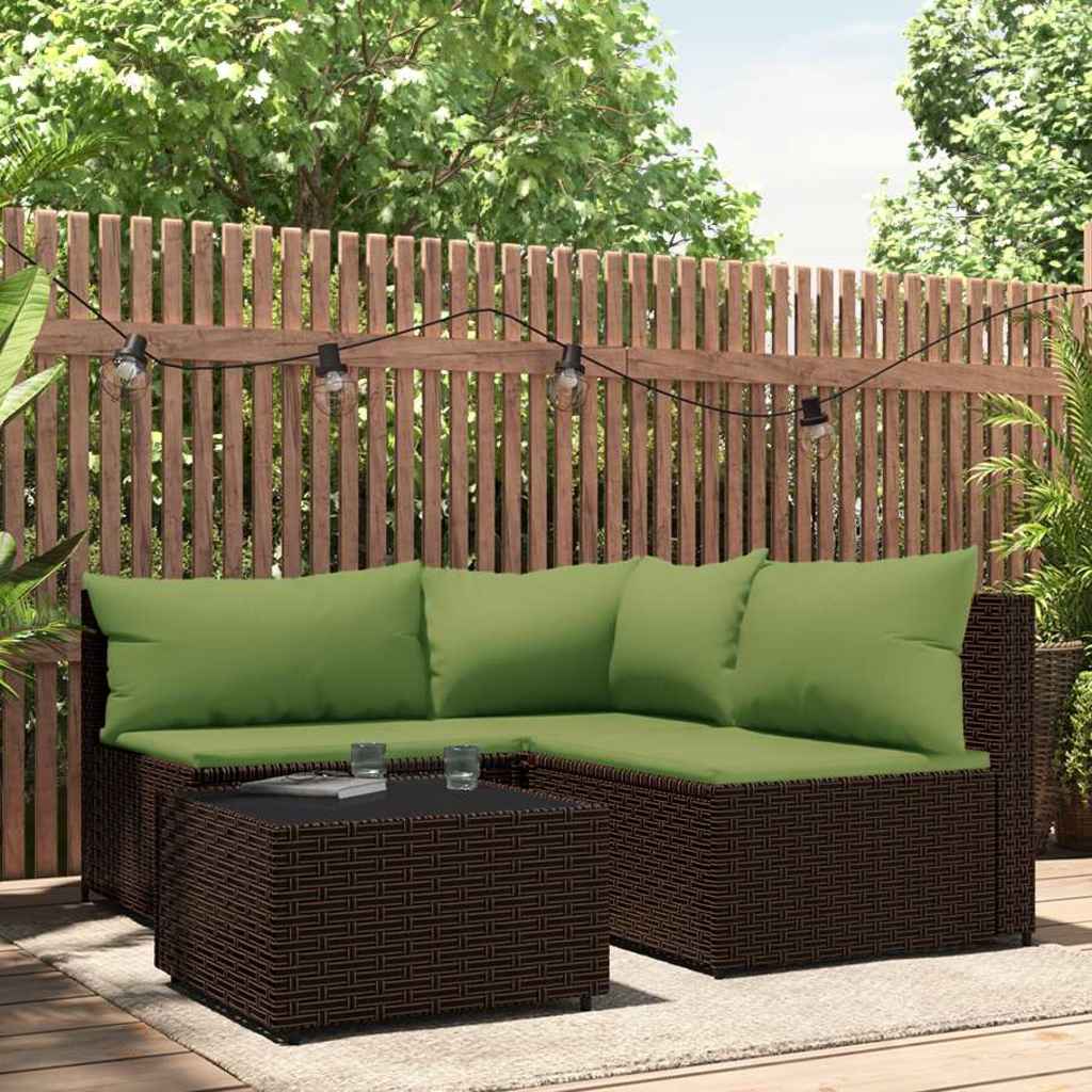 foto del prodotto vidaxl set mobili da giardino 4 pz con cuscini in polyrattan marrone