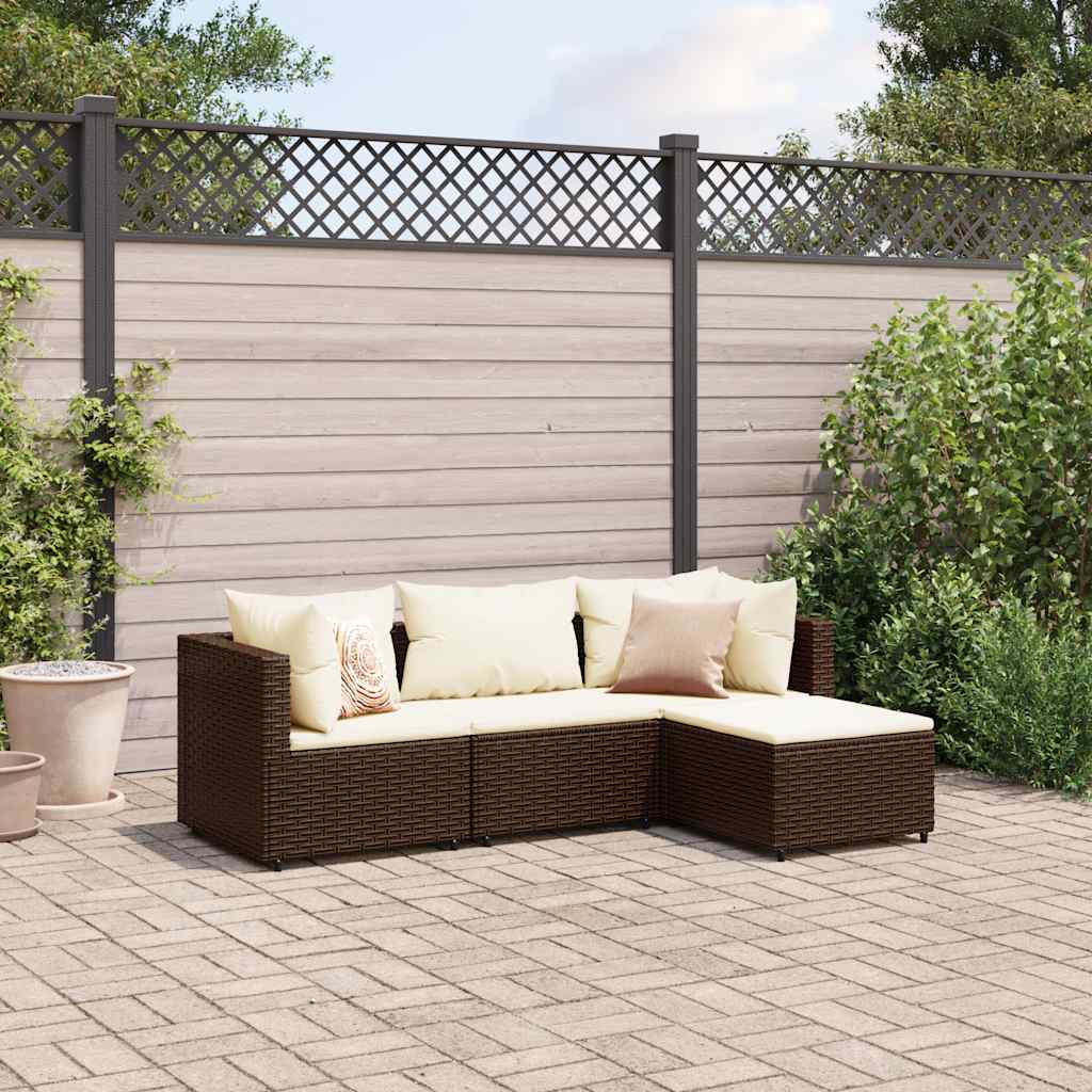 foto del prodotto vidaxl set mobili da giardino 4 pz con cuscini in polyrattan marrone