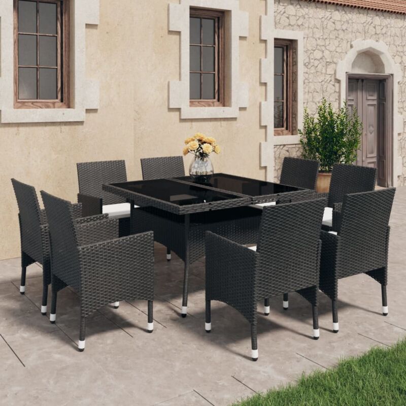 foto del prodotto vidaxl set mobili da pranzo per giardino 9 pz polyrattan e vetro nero