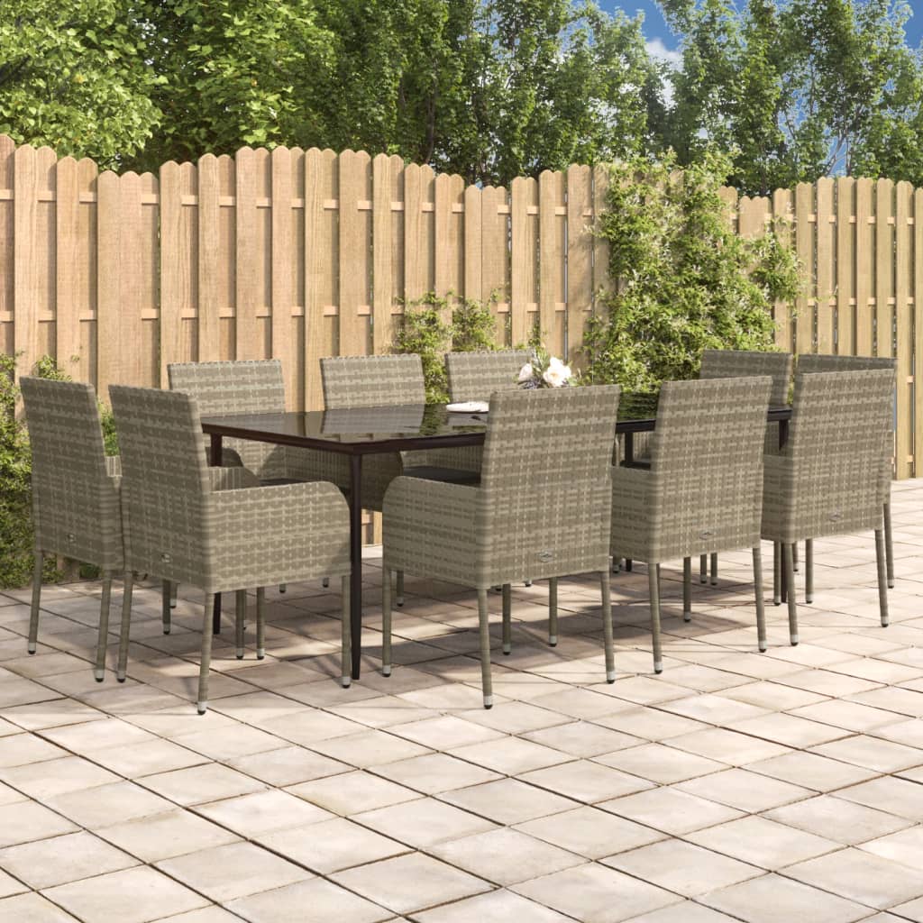 foto del prodotto vidaxl set mobili giardino 11 pz con cuscini polyrattan nero e grigio