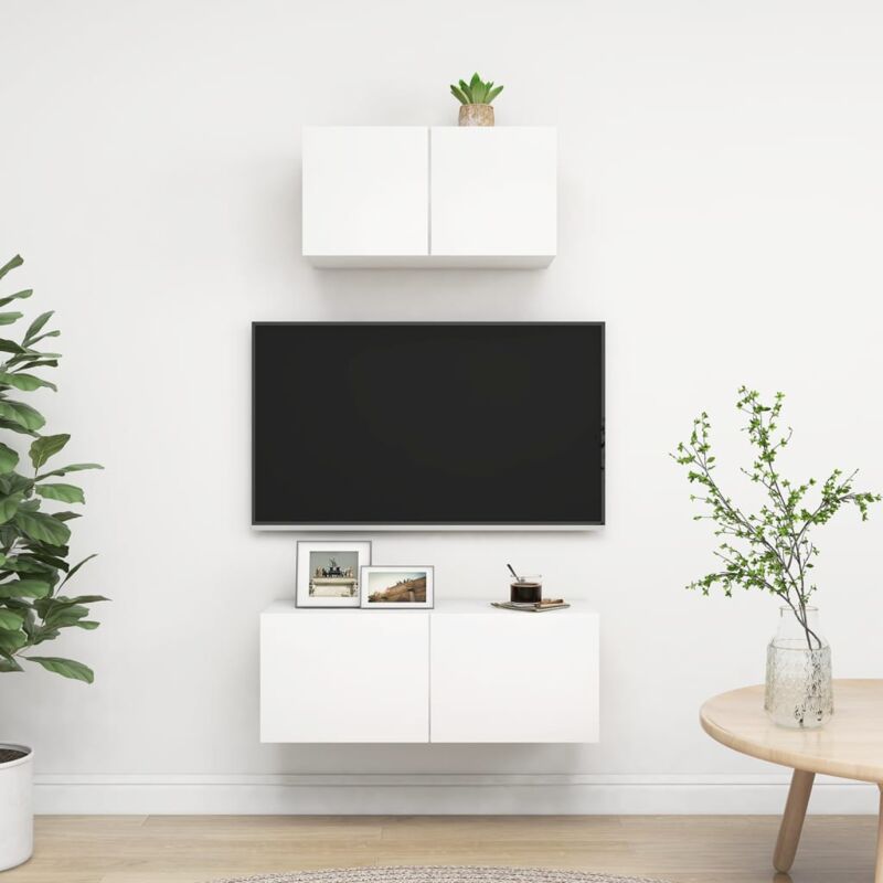 foto del prodotto vidaxl set mobili porta tv 2 pz bianco in legno multistrato