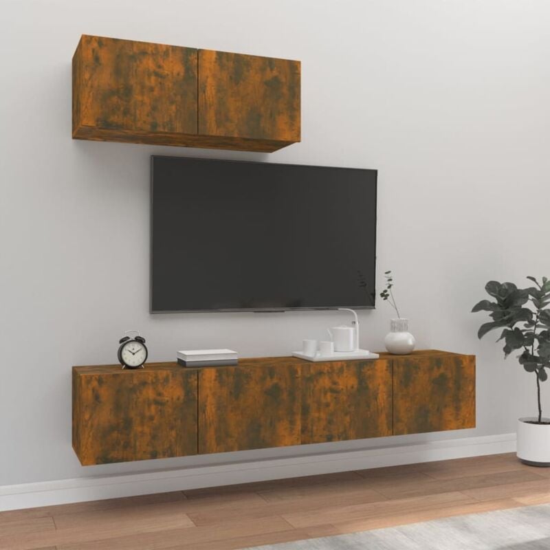 foto del prodotto vidaxl set mobili porta tv 3 pz rovere fumo in legno multistrato