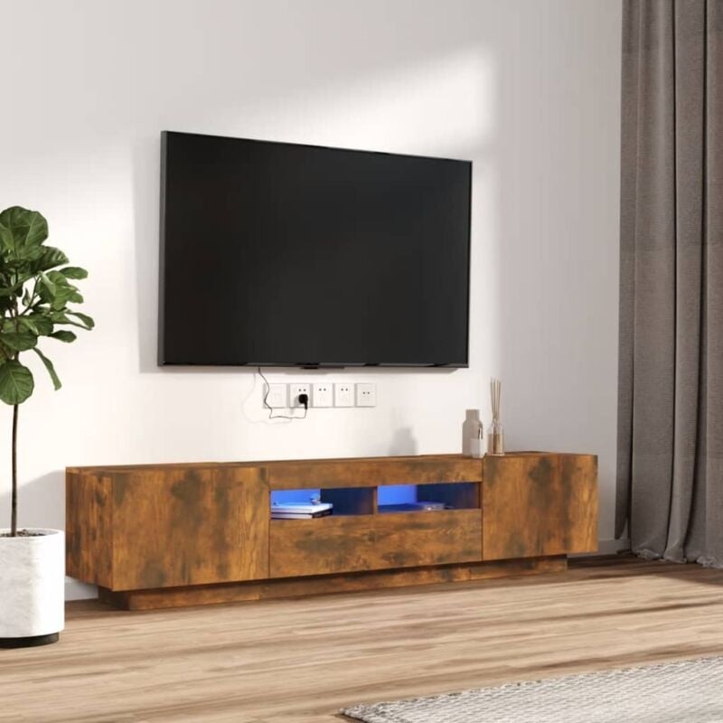 foto del prodotto vidaxl set mobili tv 2pz con luci led rovere fumo in legno multistrato