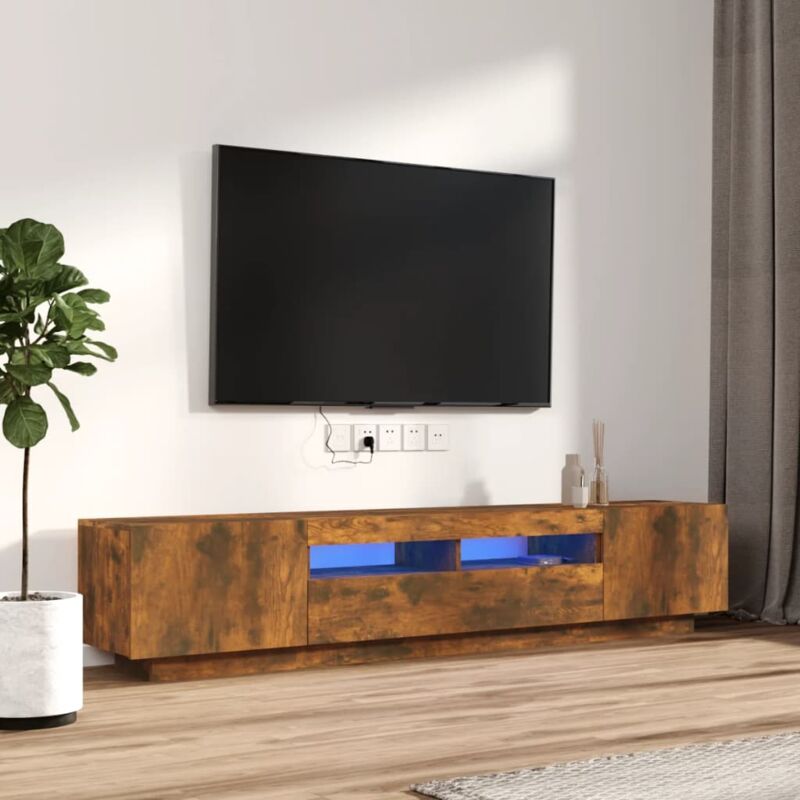 foto del prodotto vidaxl set mobili tv 2pz con luci led rovere fumo in legno multistrato