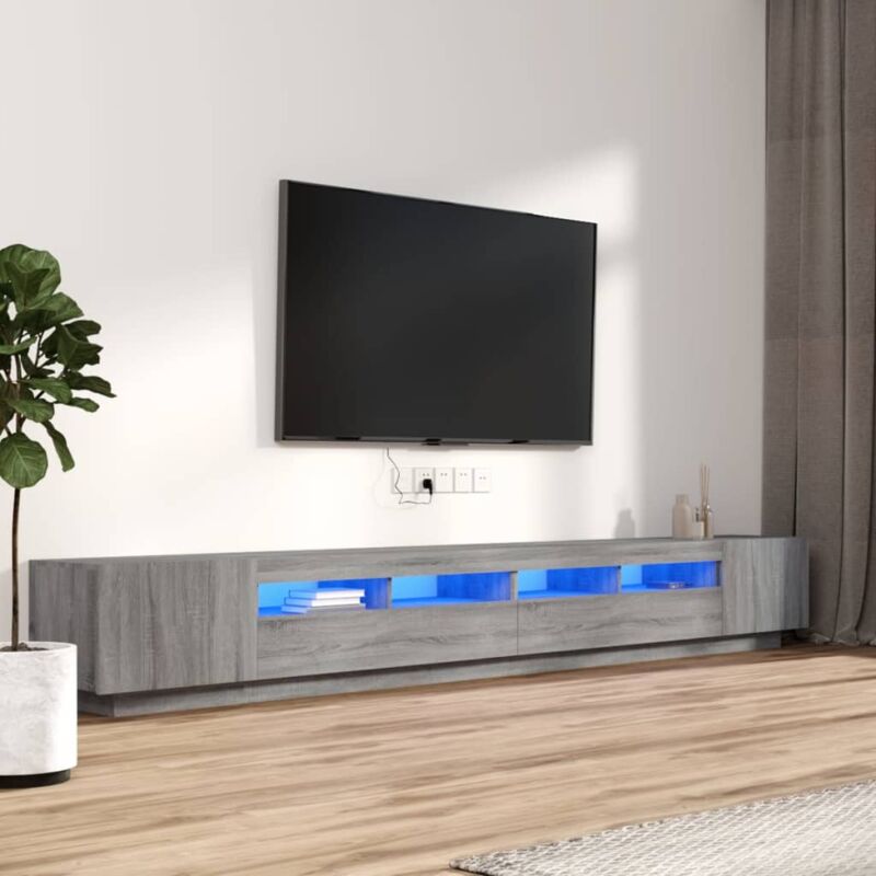 foto del prodotto vidaxl set mobili tv 3 pz con luci led grigio sonoma legno multistrato